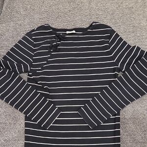 Zara Black and White Striped Long-Sleeve Top with Shoulder Bow
